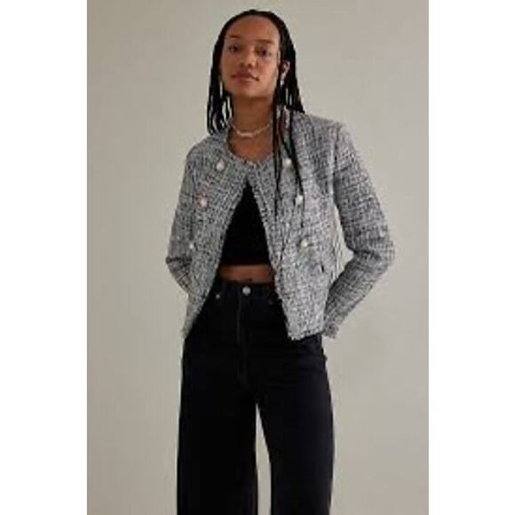 NWT MAEVE By Anthropologie Tweed Jacket Women's Size 2 Black & White - Picture 3 of 12